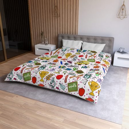 Colorful Classroom Microfiber Duvet Cover - Fun Bedding for Kids, School-Themed Decor, Perfect for Back-to-School or Playroom