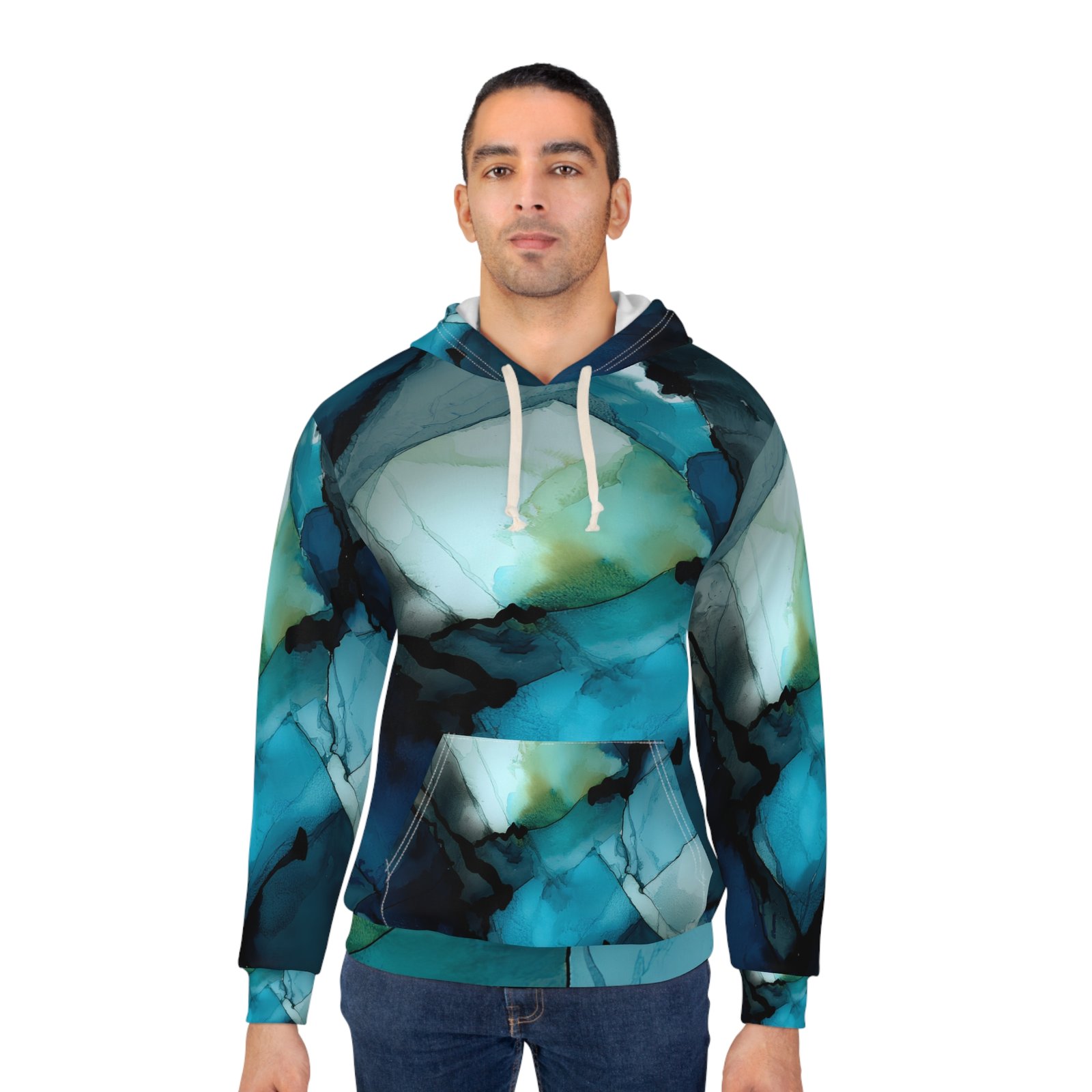 Ocean-Inspired Unisex Pullover Hoodie - Abstract Design, Perfect for Casual Outings, Gift, Layering, Beachwear, Cozy Comfort - Image 4