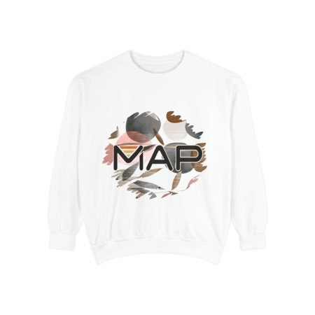 Artistic Map Design Unisex Garment-Dyed Sweatshirt, Cozy Sweatshirt, Casual Wear, Gift for Travelers, Unique Apparel