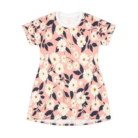 Floral Print T-Shirt Dress - Casual Summer Dress, Boho Style, Beach Wear, Floral Apparel, Gift for Her