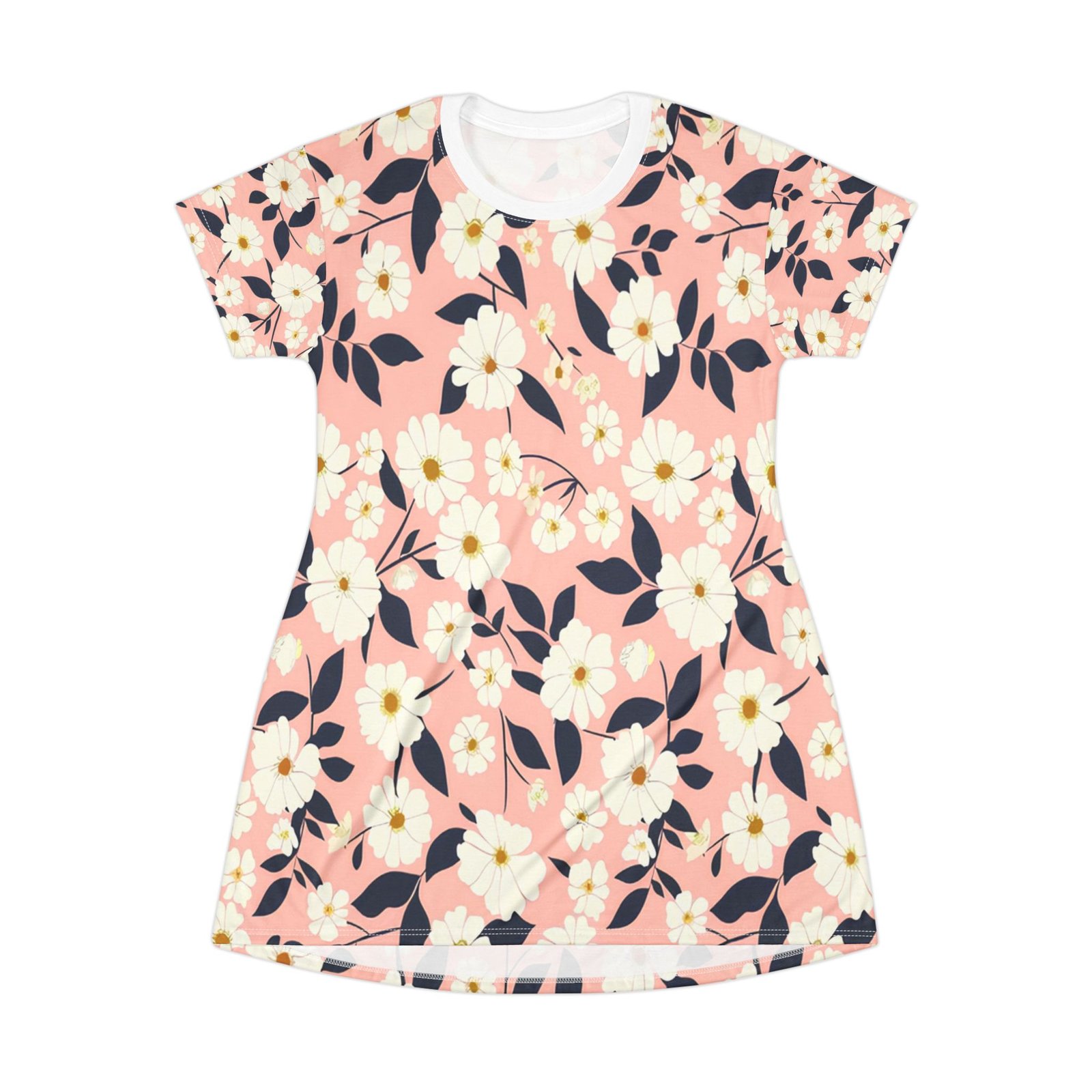 Floral Print T-Shirt Dress - Casual Summer Dress, Boho Style, Beach Wear, Floral Apparel, Gift for Her