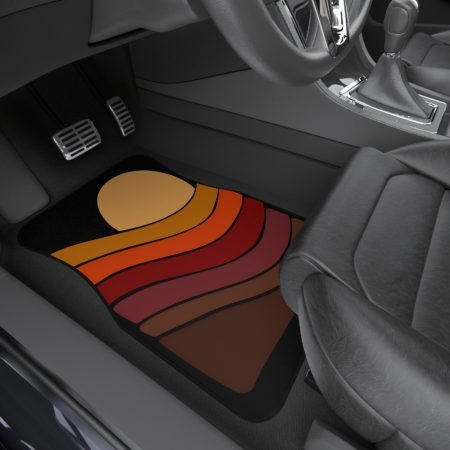Retro Sunset Car Mats - Boho Automobile Accessories, Unique Gifts for Car Lovers, Custom Floor Liners, Orange and Brown Decor