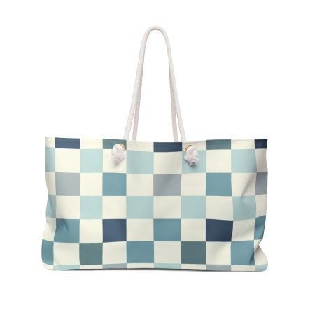 Chic Blue Checkered Weekender Bag, Traveling Tote, Overnight Bag, Beach Bag, Stylish Carryall, Gift for Her