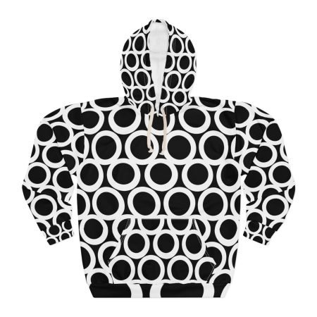 Stylish Unisex Pullover Hoodie, Trendy Black Circle Pattern, Cozy Gift for Him/Her, Perfect for Casual Outings, Cool Streetwear