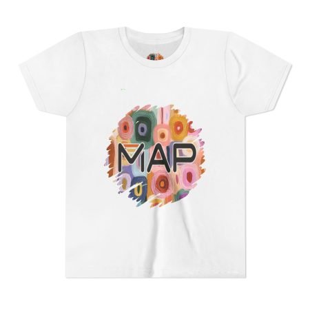 Colorful Map Youth Tee, Cute Kids T-Shirt, Playful Short Sleeve Shirt, Gift for Young Adventurers, Birthday Present, Summer Wear