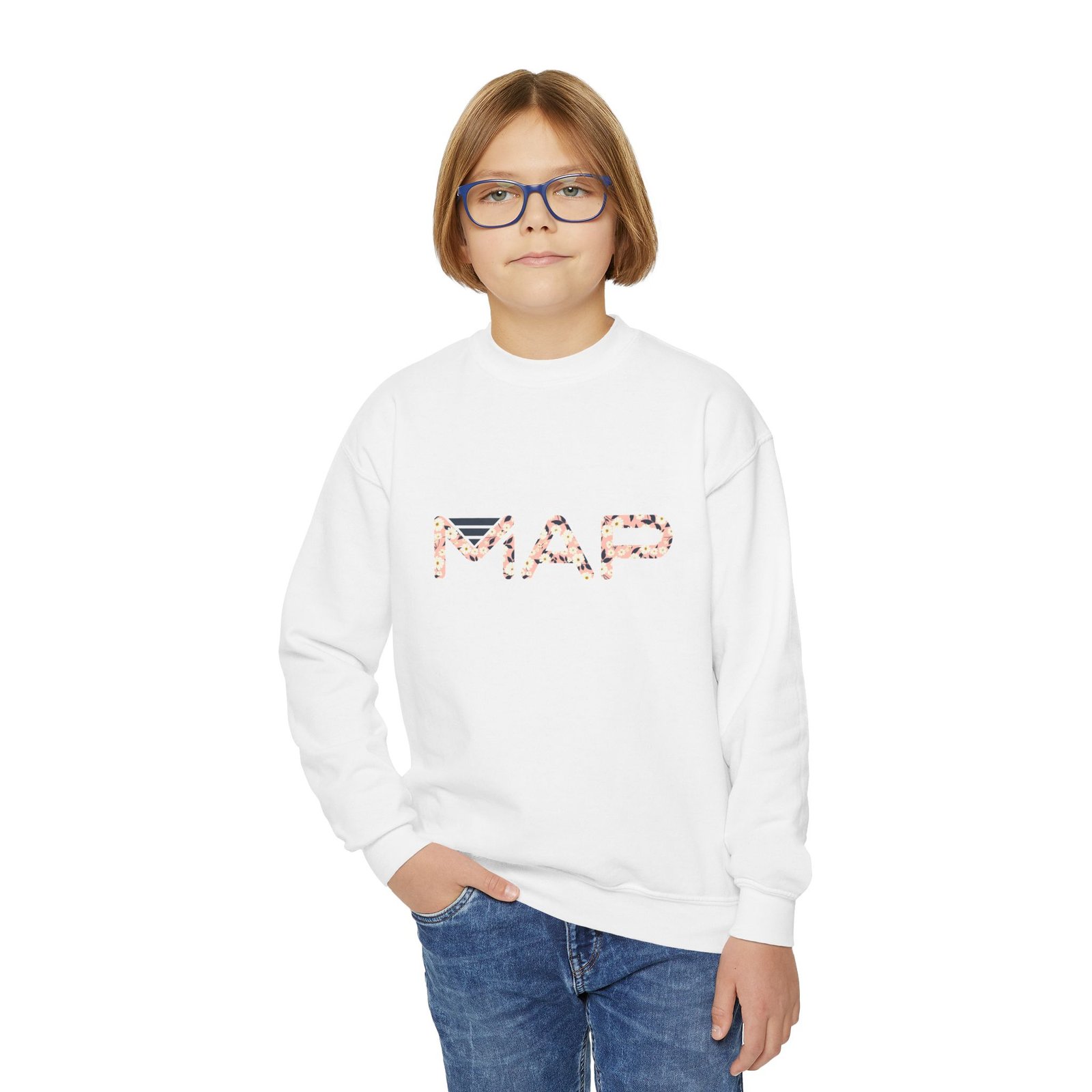 Youth Crewneck Sweatshirt with MAP Design - Cozy, Stylish Apparel for Teens and Kids, Gift Idea for Birthdays, Holidays, Back to School - Image 3