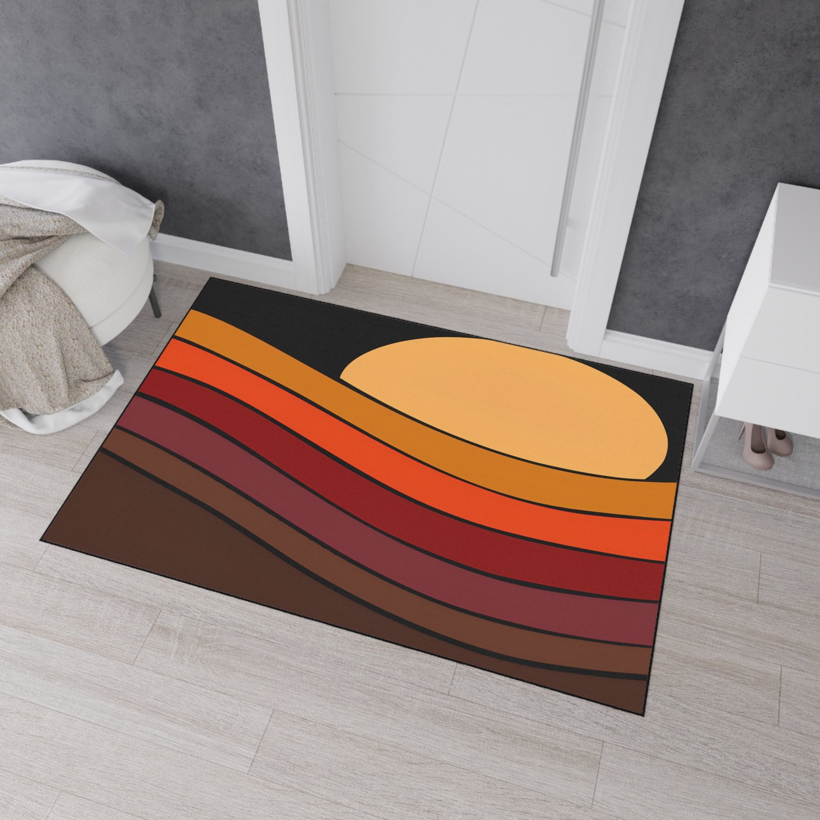Sunset Waves Heavy Duty Floor Mat, Non-Slip Rug for Living Room, Kitchen Decor, Bohemian Home Accent, Durable Outdoor Mat