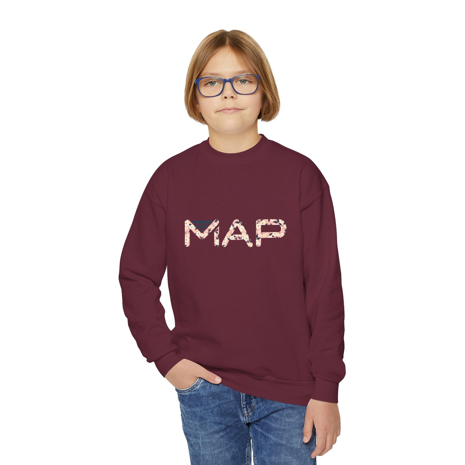 Youth Crewneck Sweatshirt with MAP Design - Cozy, Stylish Apparel for Teens and Kids, Gift Idea for Birthdays, Holidays, Back to School - Image 15