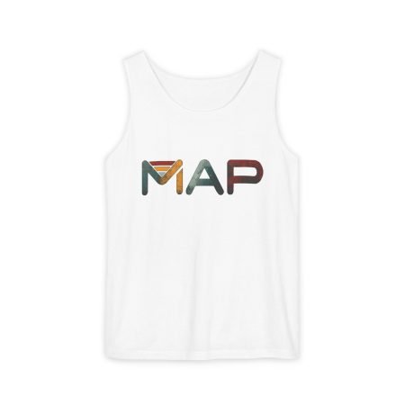Stylish Garment-Dyed Tank Top with ‘MAP’ Design | Casual Summer Wear, Travel Essentials, Hiking Gear, Gift for Adventure Lovers