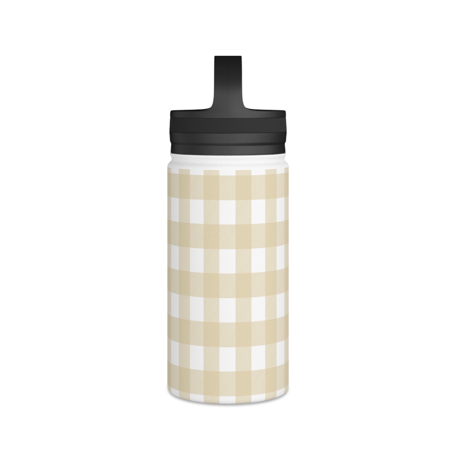 Beige Checkered Stainless Steel Water Bottle, Insulated Drink Container, Perfect for Hiking, Gym, Travel, Gifts for Her - Image 3