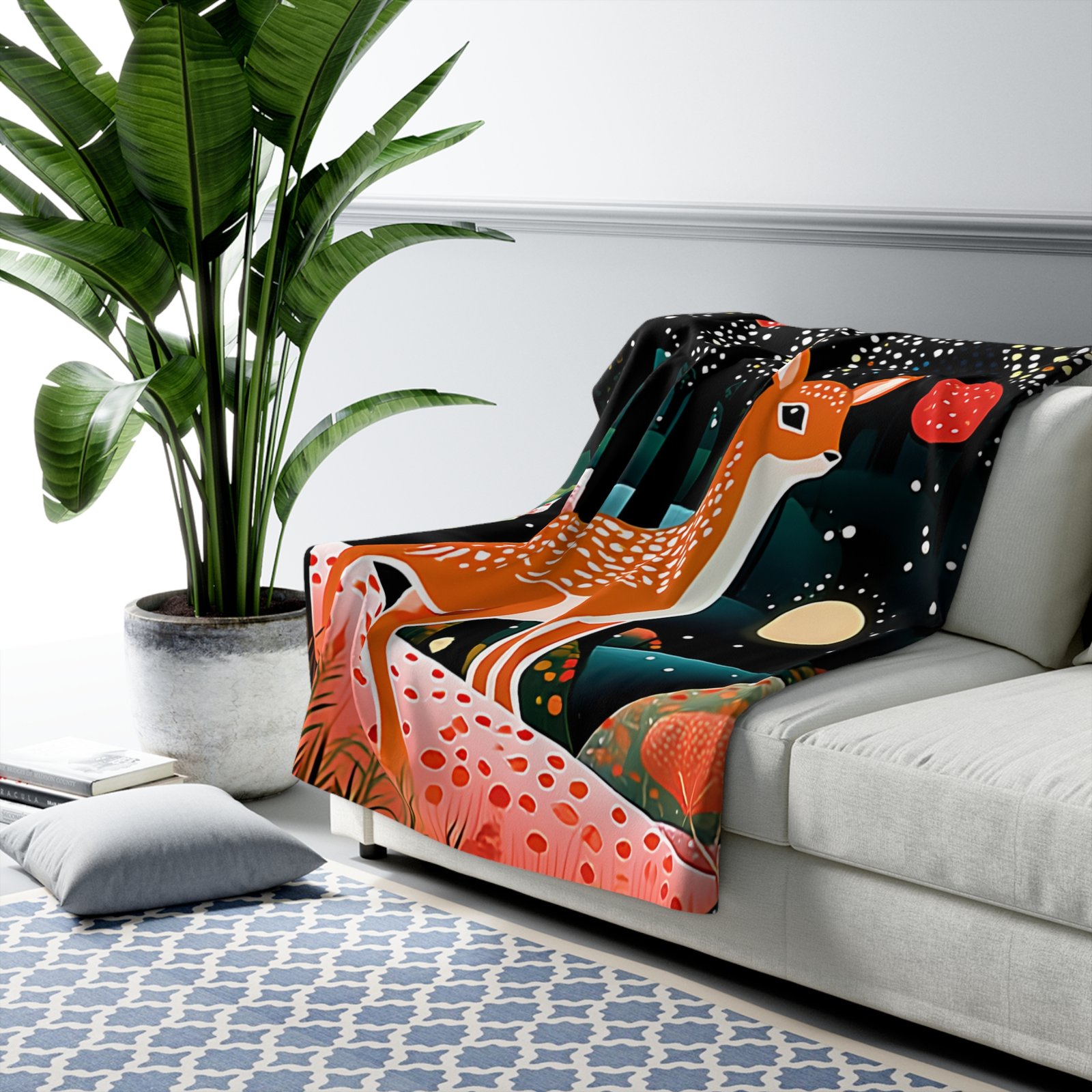 Cozy Forest Deer Sherpa Fleece Blanket, Warm Throw Blanket for Home, Outdoor Camping Gift, Soft Decor for Kids' Room, Wildlife Lover's Gift - Image 3