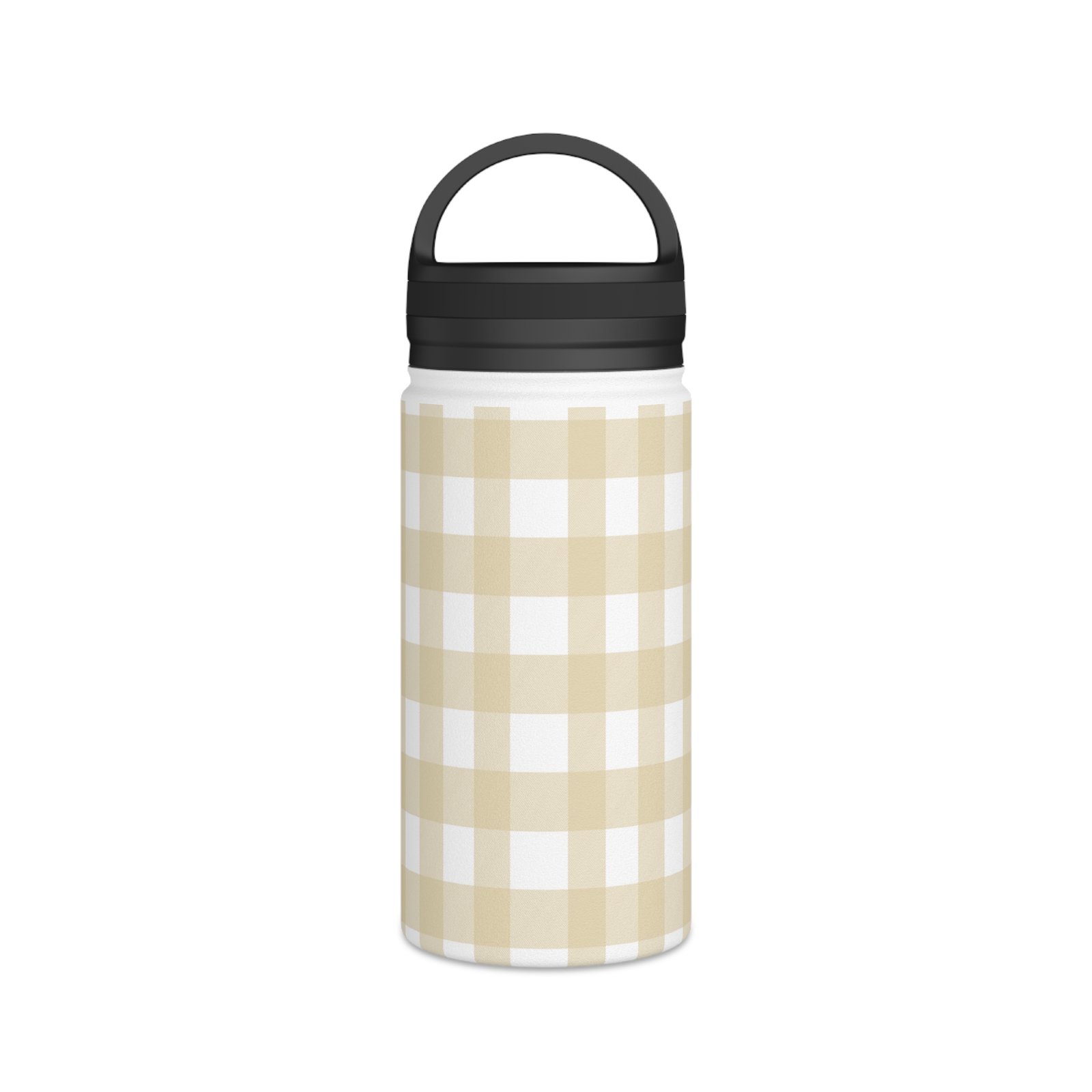 Beige Checkered Stainless Steel Water Bottle, Insulated Drink Container, Perfect for Hiking, Gym, Travel, Gifts for Her - Image 2