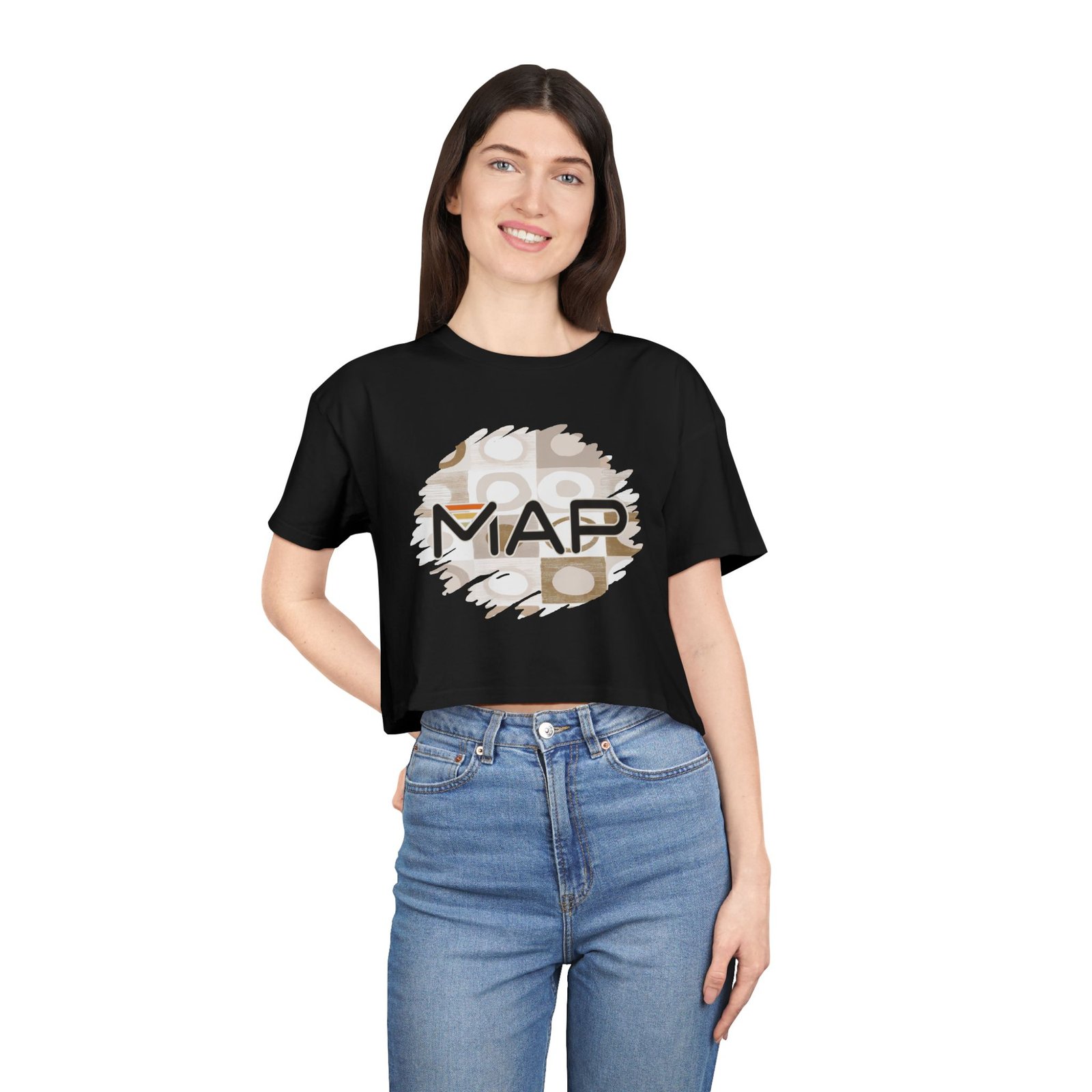 Stylish Women's Crop Tee with MAP Design | Trendy Summer Shirt, Casual Daily Wear, Gift for Her, Stylish Layering Top, Unique Graphic Tee - Image 6