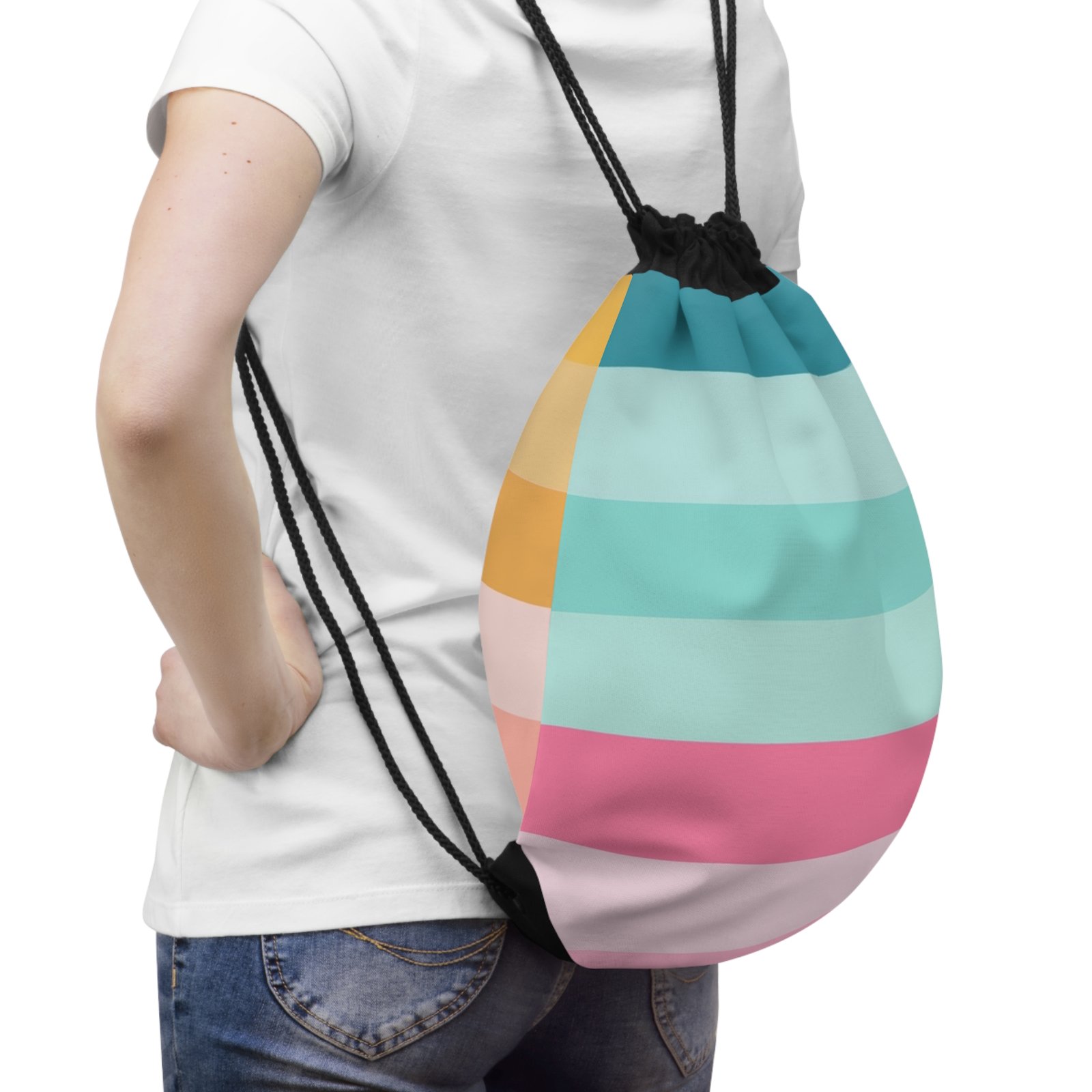 Colorful Striped Drawstring Bag - Stylish Gym Sack, Beach Tote, Travel Organizer, Gift for Her, Casual Backpack - Image 4