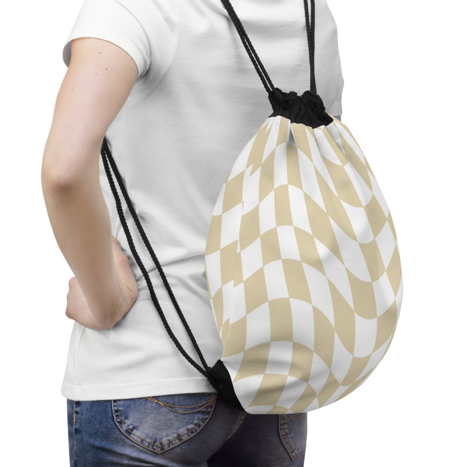 Checkered Drawstring Bag, Stylish Backpack, Sports Accessories, Travel Essentials, Gym Gear, Gift for Students - Image 4