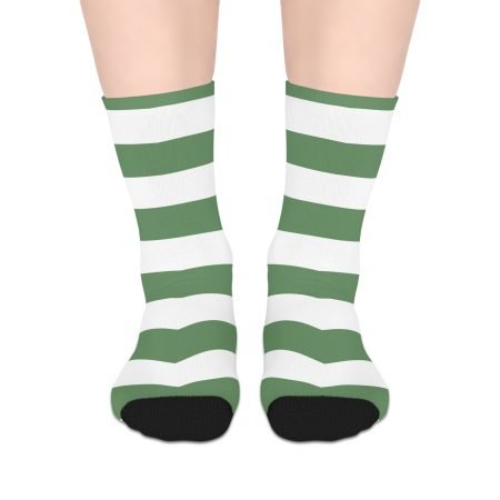 Stylish Mid-Length Socks for Cozy Days, Casual Wear, Gift for Friends, Striped Socks, Green and White Fashion Accessories