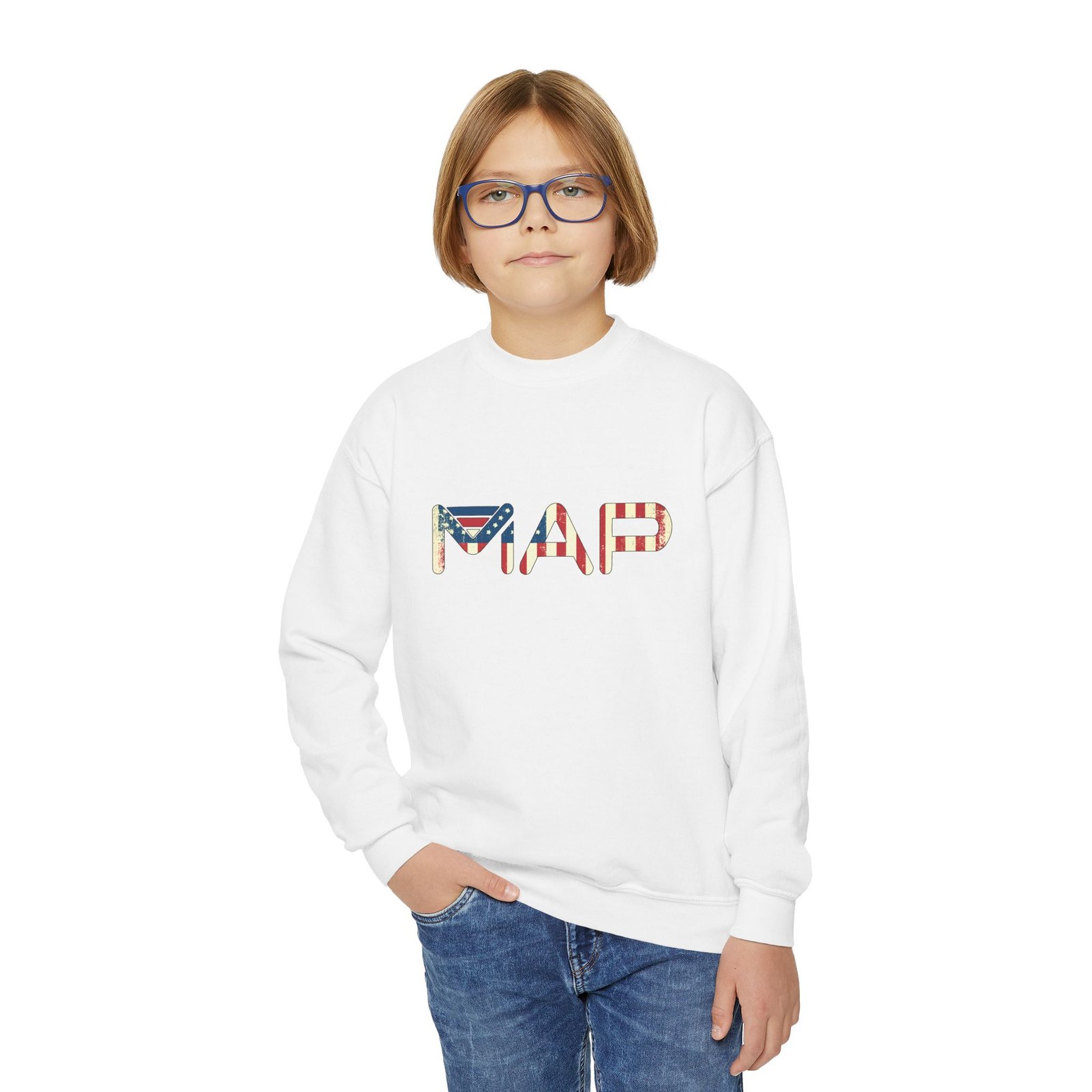 Patriotic Youth Crewneck Sweatshirt, Comfortable Sweatshirt for Kids, Summer BBQ, Memorial Day, Fourth of July, Gift for Teens - Image 3