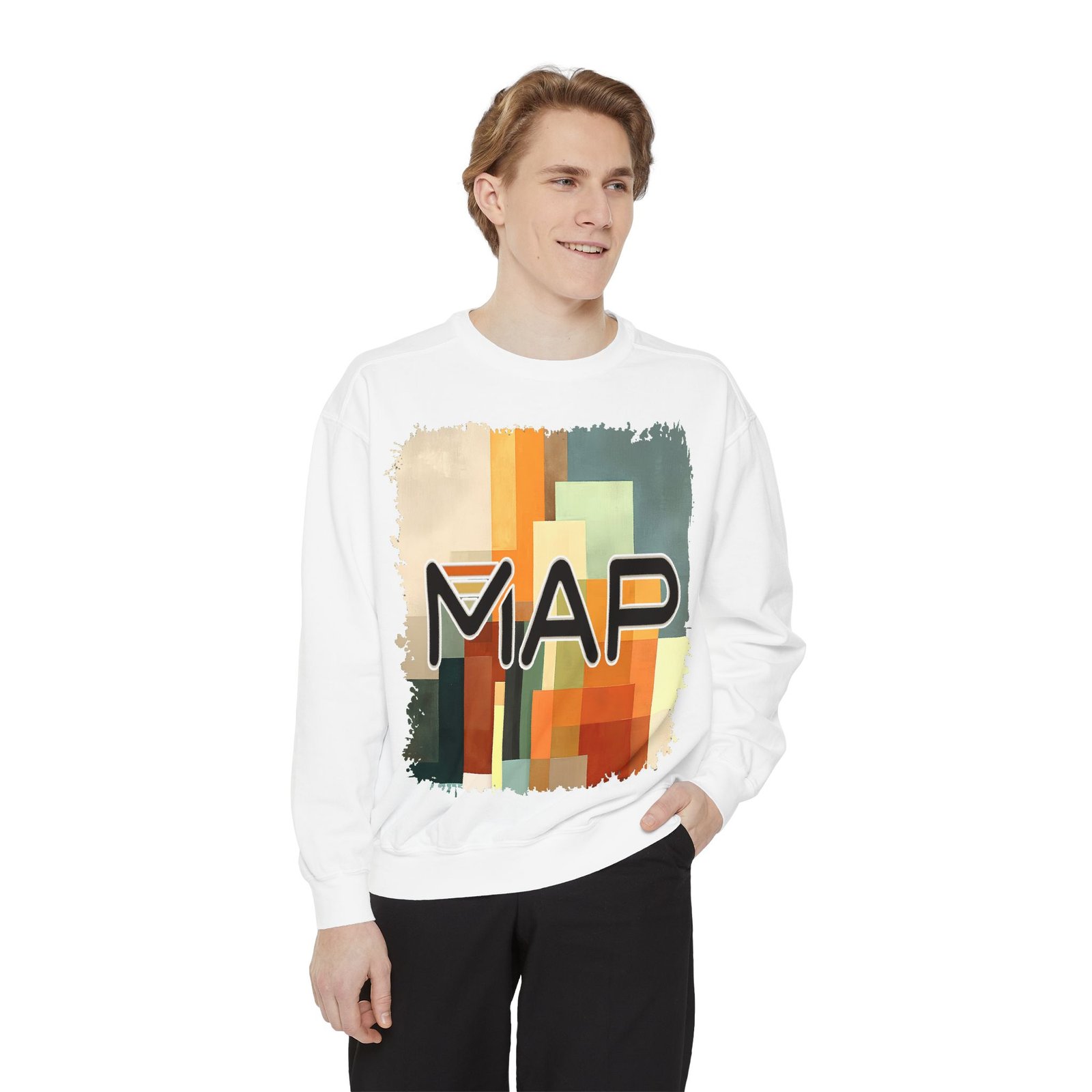 Map Design Unisex Garment-Dyed Sweatshirt | Cozy Fall Layer | Gifts for Travelers, Casual Wear, Unique Sweatshirt, Art Sweatshirt - Image 3