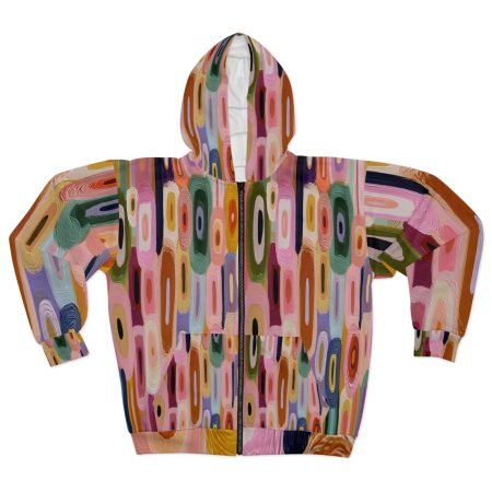 Colorful Abstract Unisex Zip Hoodie, Cozy Outerwear, Unique Gift, Trendy Fashion, Artistic Sweatshirt, Vibrant Layering Piece