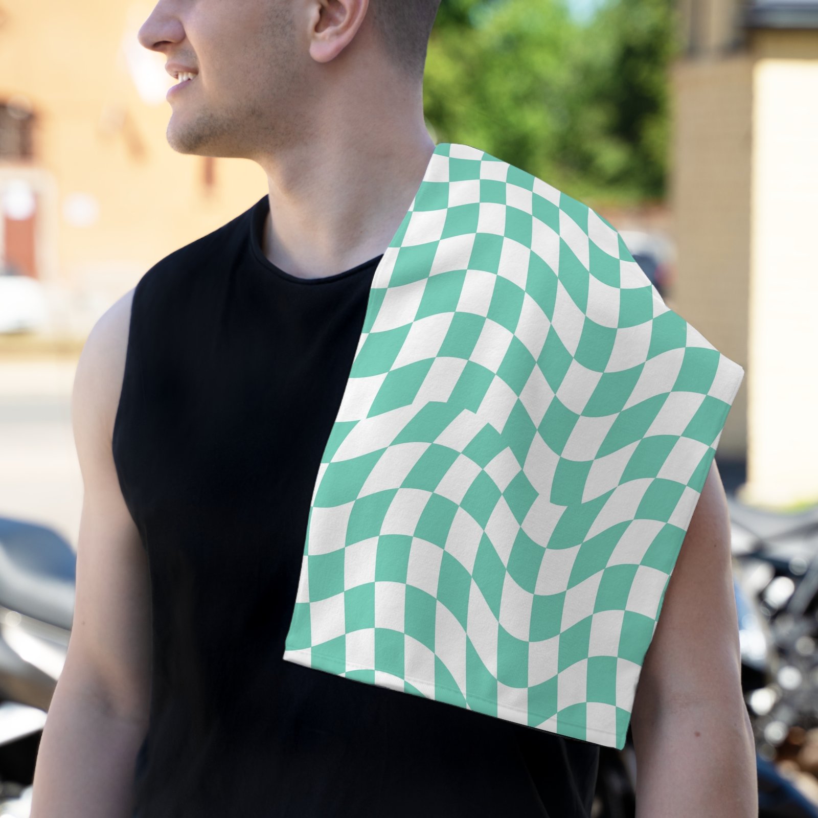 Wavy Checkered Rally Towel, Vibrant Game Day Towel, Picnic Essential, Poolside Accessory, Sports Team Towel, Fun Summer Gift - Image 4