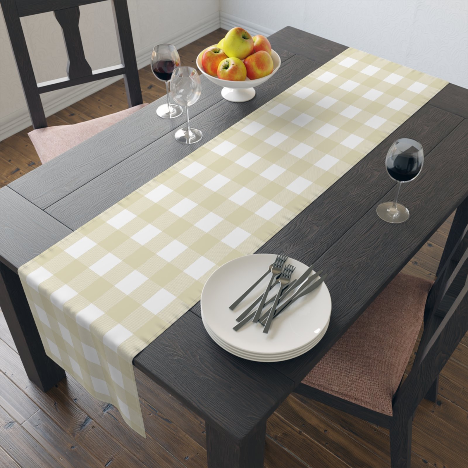 Neutral Gingham Table Runner, Cotton & Poly, Farmhouse Decor, Elegant Dining, Holiday Gatherings, Kitchen Table Centerpiece - Image 4