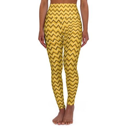 Vibrant Yellow Zigzag High Waisted Yoga Leggings, Women's Athletic Tights, Activewear, Fitness Gear, Gym Leggings, Yoga Pants