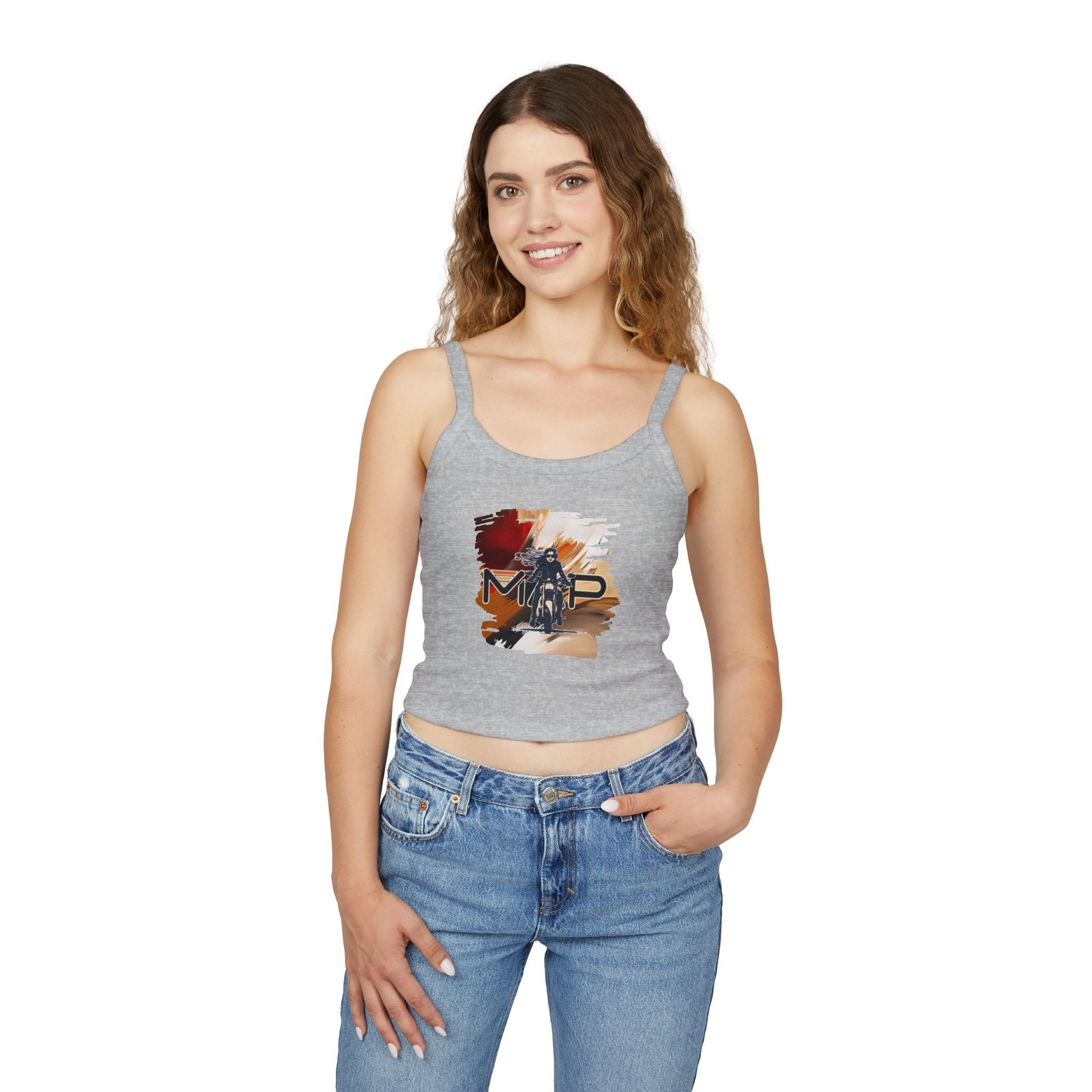 Chic Graphic Crop Top with Art, Casual Summer Tank, Trendy Women's Spaghetti Strap Top, Outdoor Adventure Wear, Artistic Fashion Piece - Image 3