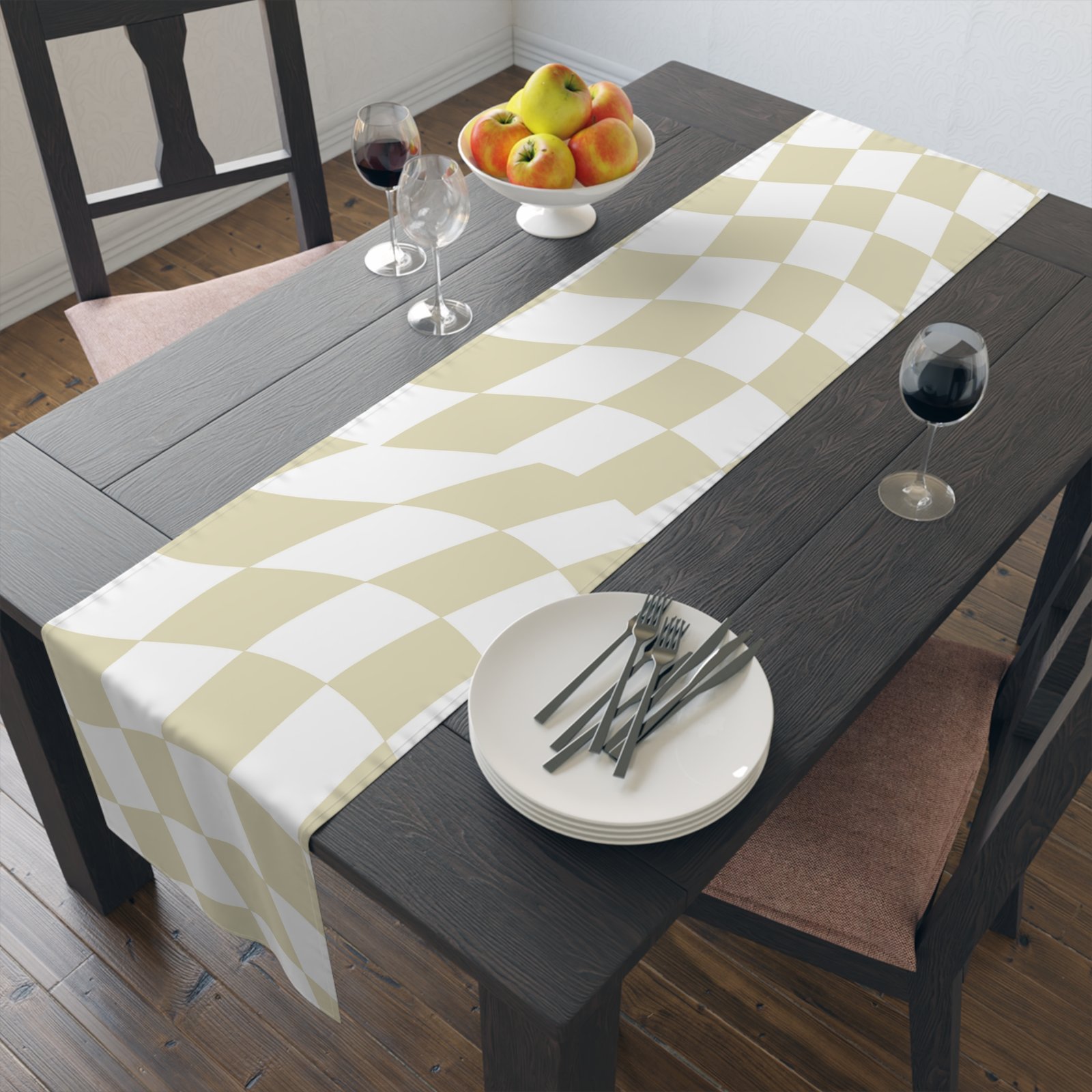 Chic Cotton/Poly Table Runner, Modern Checkered Design for Dining Room Decor, Perfect for Holidays and Gatherings, Table Decor - Image 4
