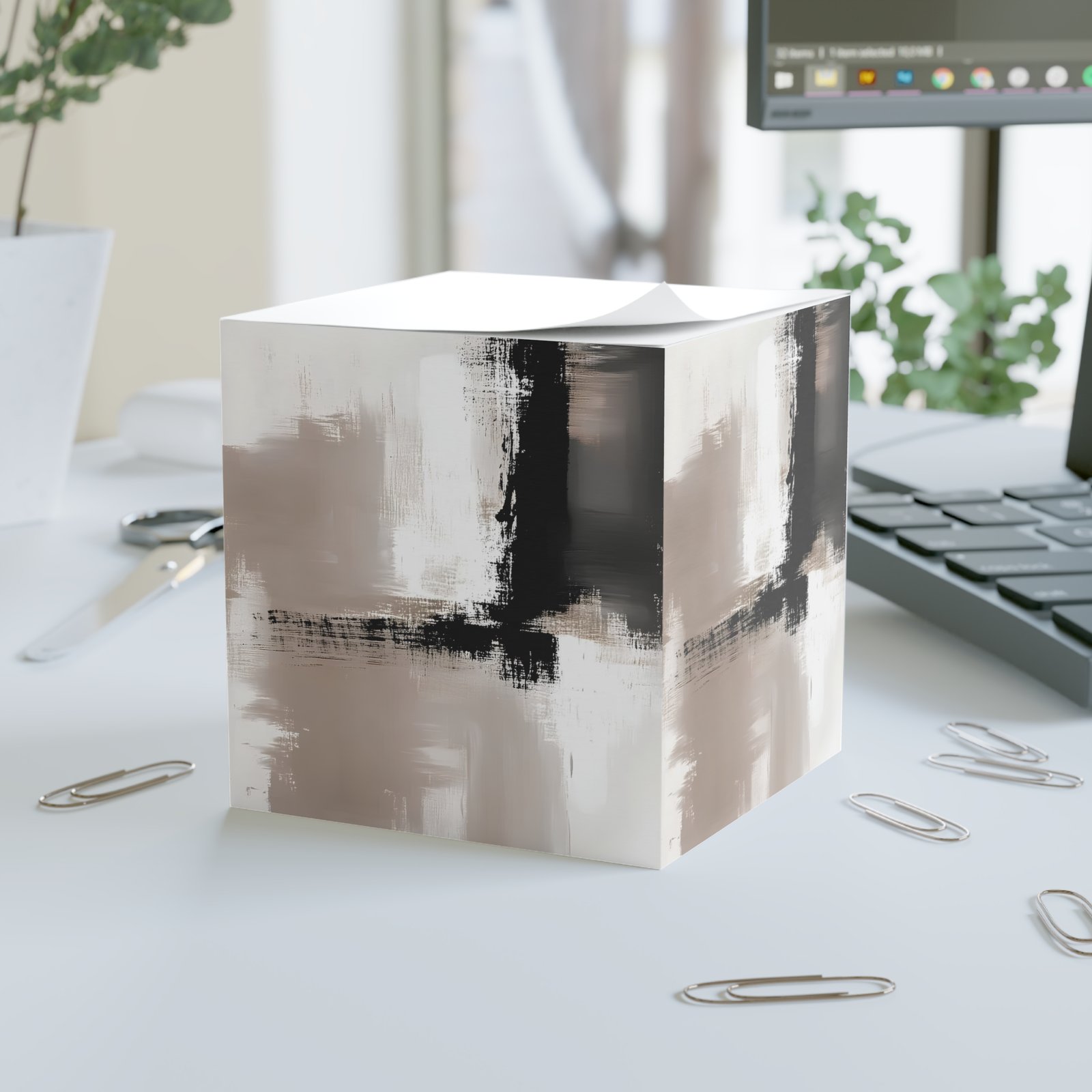 Elegant Abstract Note Cube, Modern Desk Accessory, Office Decor, Gift for Writers, Minimalist Home Office, Stylish Stationery - Image 3