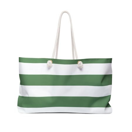 Stylish Green Striped Weekender Bag, Travel Tote for Beach, Gym, Overnight Stay, Gift for Her, Eco-Friendly Canvas Bag