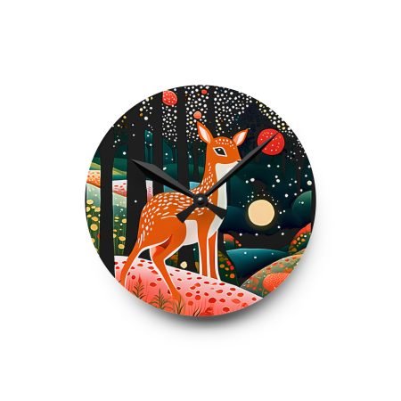 Whimsical Forest Acrylic Wall Clock - Nature Decor, Deer Design, Home Gift, Woodland Wall Art, Unique Timepiece