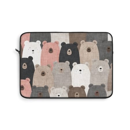 Cozy Bear Laptop Sleeve, Cute Animal Laptop Protector, Bear Printed Sleeve, Gift for Students, Forest Animal Aesthetic