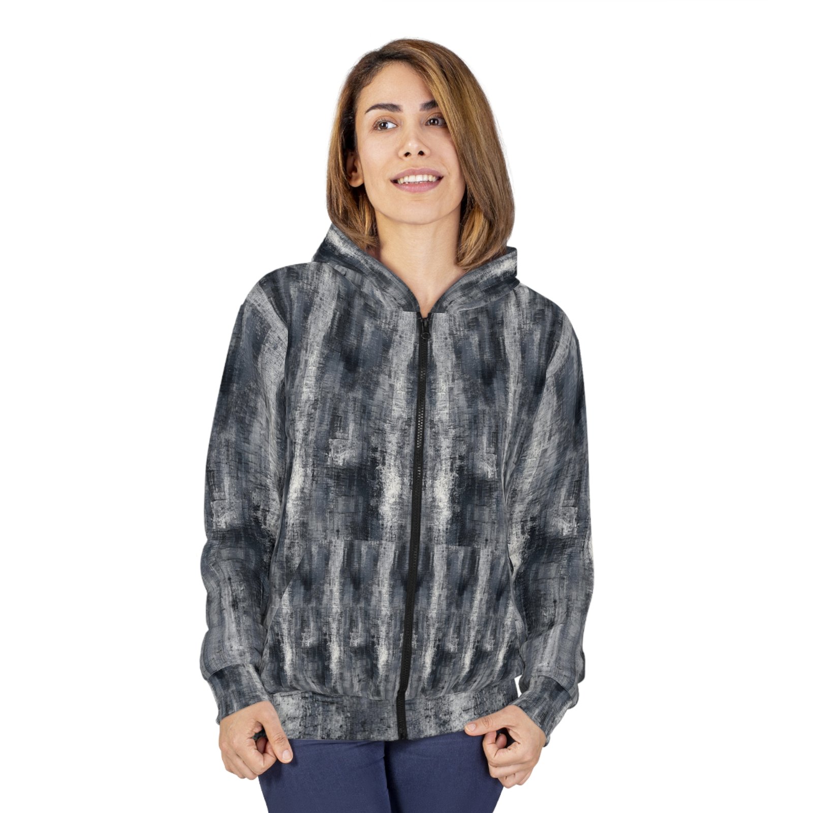 Chic Abstract Print Unisex Zip Hoodie, Trendy Layering Piece, Perfect for Autumn Relaxation, Gift for Him/Her, Stylish Streetwear