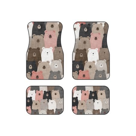 Cute Bear Car Mats Set, Adorable Bear Print Floor Mats, Car Accessories, Animal Theme Mats, Gift for Animal Lovers, Child-Friendly Decor