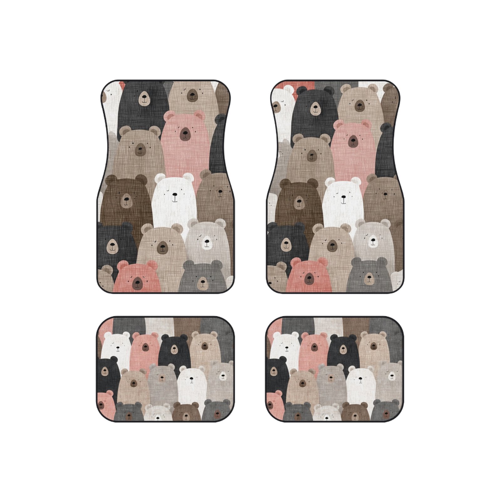 Cute Bear Car Mats Set, Adorable Bear Print Floor Mats, Car Accessories, Animal Theme Mats, Gift for Animal Lovers, Child-Friendly Decor
