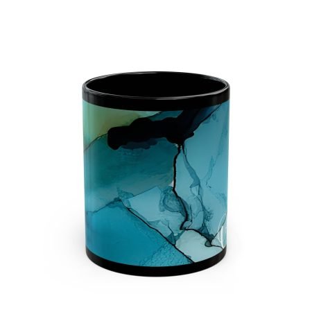 Personalized Black Mug with Aqua Abstract Design, Custom Coffee Cup, , Birthday, , Office Mug, Name Mug