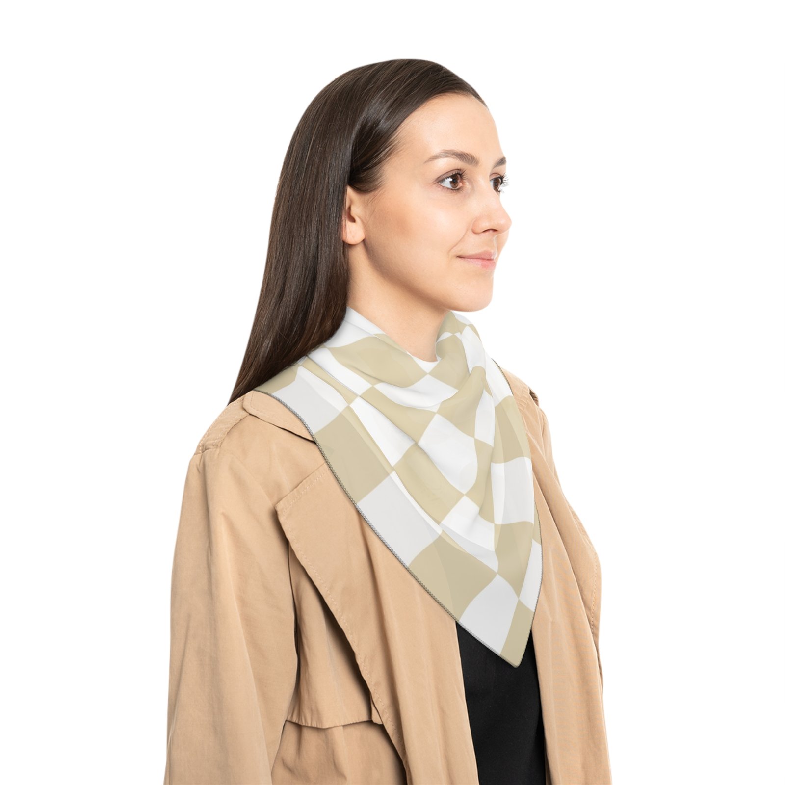Chic Poly Scarf, Stylish Checkered Scarf for Women, Layering Accessory, Fashionable Gift for Her, Summer Scarf, Elegant Neck Wrap - Image 3