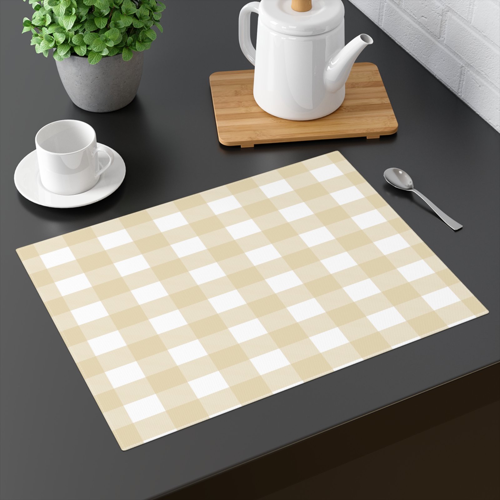 Beige Checkered Placemat, Farmhouse Table Decor, Rustic Kitchen Accessory, Dining Table Mat, Everyday Use, Holiday Table Setting - Image 2