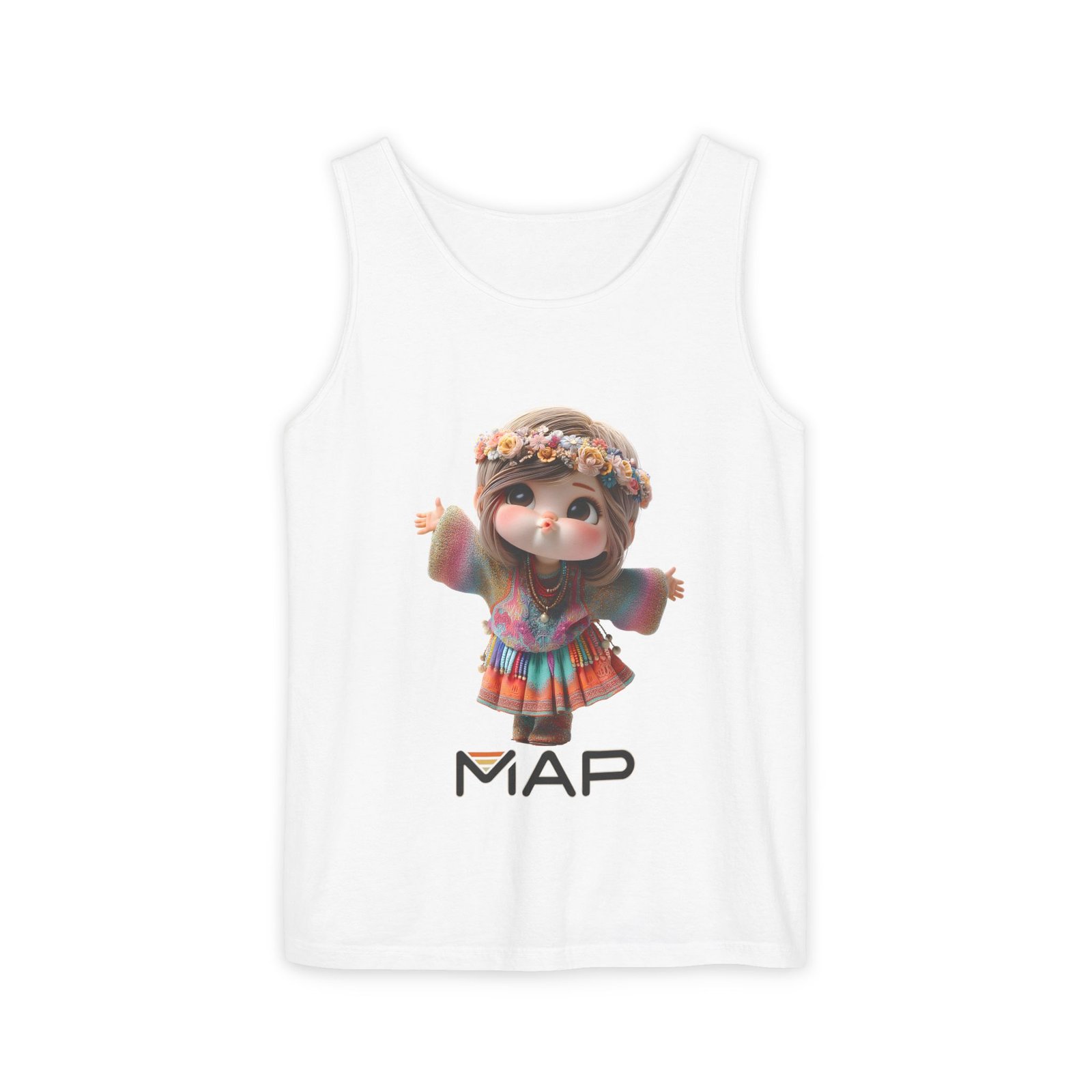 Vibrant Graphic Tank Top with MAP Design, Casual Summer Wear, Gift for Music Lovers, Festival Outfits, Feminine Style