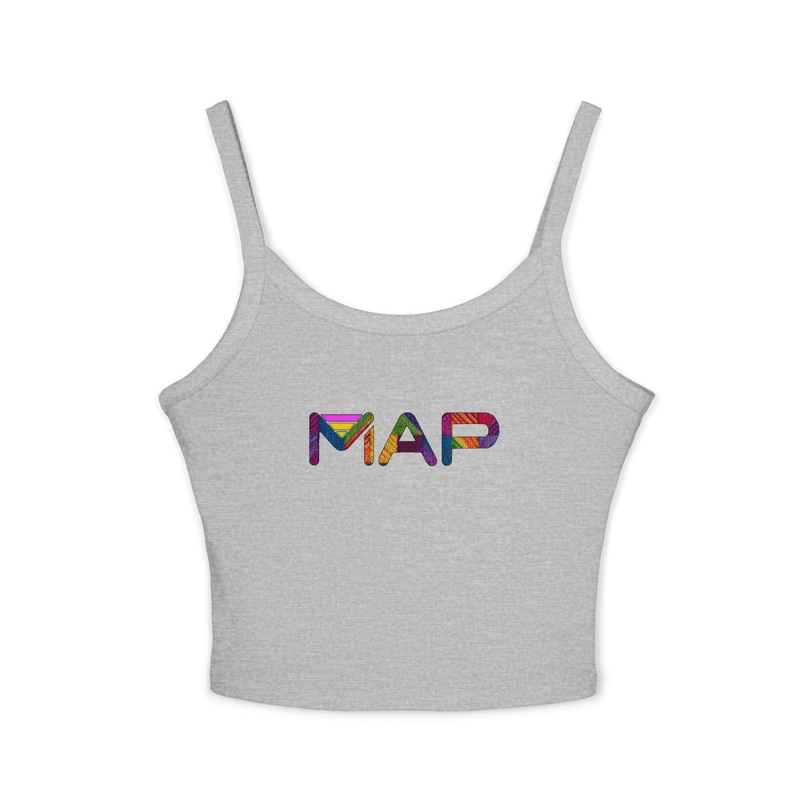Colorful MAP Graphic Women's Spaghetti Strap Tank Top, Casual Crop Top, LGBTQ+ Pride Apparel, Summer Wear, Festival Outfit, Gift for Her