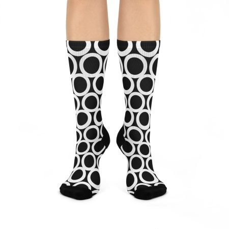 Stylish Cushioned Crew Socks, Cozy Everyday Wear, Unique Gift for Her, Trendy Fashion Accessory, Black and White Patterned Socks