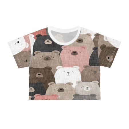 Cute Bear Print Crop Tee, Animal Lover Gift, Casual Summer Top, Trendy Graphic Tee, Gift for Her, Cute Birthday Shirt