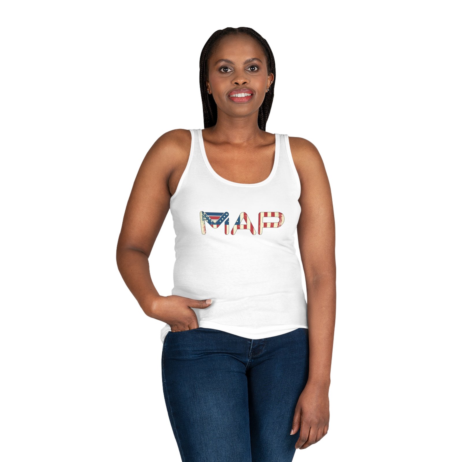 Patriotic Women's Tank Top | USA Map Design | Summer Casual Wear, Gifts for Her, Fourth of July, Travel Top, Festive Outfit - Image 3