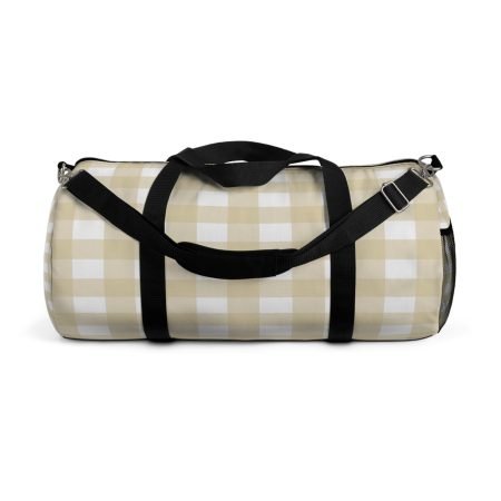 Beige Checkered Duffel Bag, Sporty Gym Bag, Travel Tote, Overnight Bag, Stylish Weekend Bag, Perfect for Gifts
