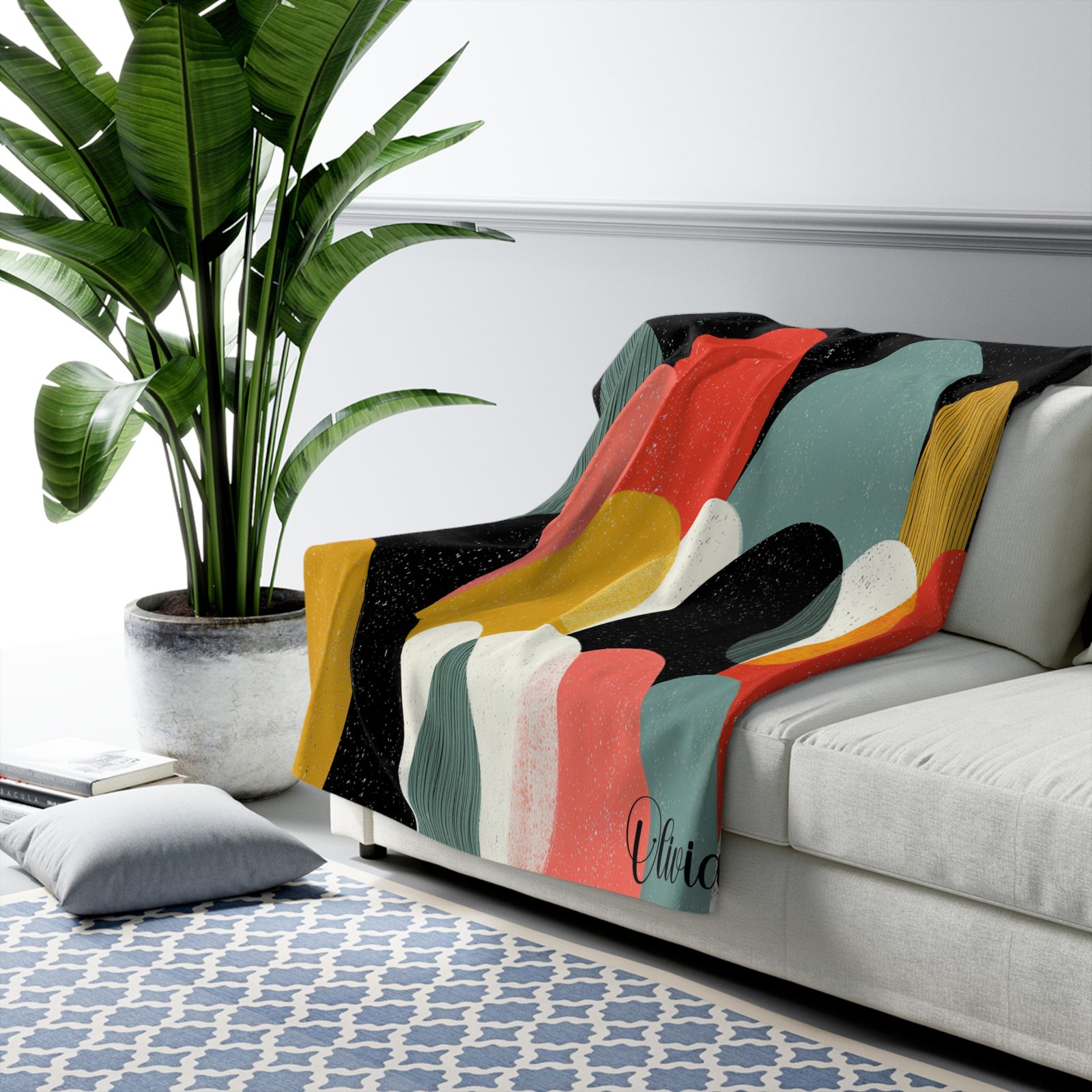 Cozy Sherpa Fleece Blanket with Modern Abstract Design, Perfect for Home Decor, Gift for Friends or Family, Cozy Living Room Accents - Image 3