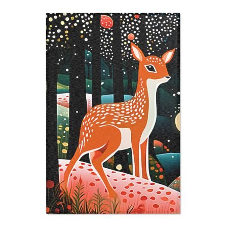 Whimsical Forest Area Rug, Cozy Home Decor, Nature-Inspired, Cute Deer Accent Rug, Perfect for Living Room, Bedroom, Gift for Nature Lovers