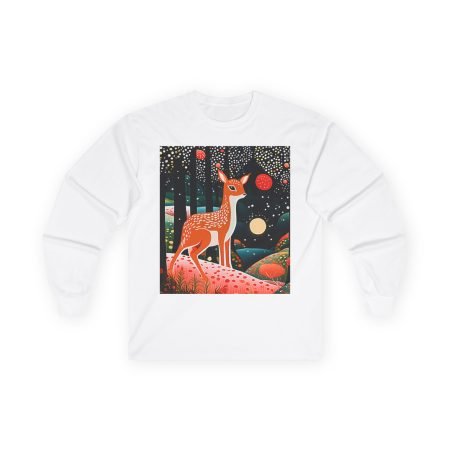 Whimsical Forest Deer Long Sleeve Tee - Nature Lover Gift, Cozy Casual Wear, Bohemian Apparel, Eco-Friendly Fashion, Seasonal Styles