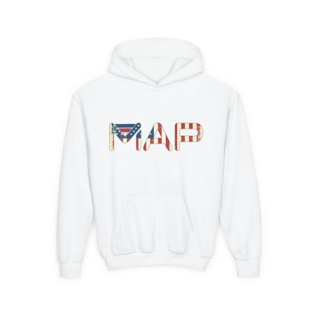 Patriotic Youth Hoodie with MAP Design, Comfortable Sweatshirt, Gift Ideas for Kids, Independence Day Apparel, Casual Wear for Teens