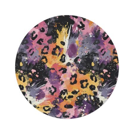 Vibrant Leopard Round Rug | Colorful Decor for Living Room, Bedroom, Kids' Playroom, Boho Style, Modern Home Accents