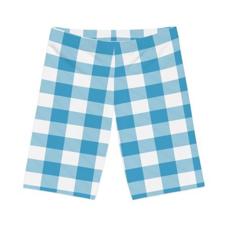 Blue Checkered Women's Bike Shorts - Comfortable Cycling, Summer Activewear, Sports Clothing, Fitness Gear, Outdoor Leisure Wear